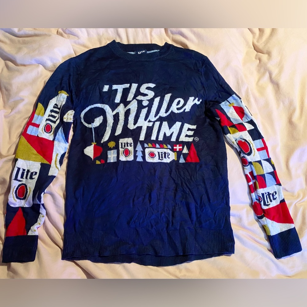 ‘Tis Miller Time, Miller Lite Men’s Christmas Sweater sz XL